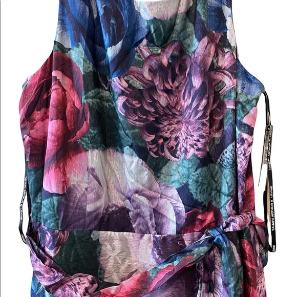 Tahari Arthur S. Levine Sage-Fuchsia-Floral Maxi Dress Size 16 NWT - Picture 2 of 4